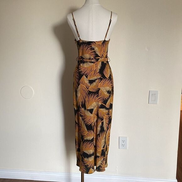 Shona Joy Golden Yellow & Black Phoenix Tropical Leaf Print Dress Size 2 - Picture 6 of 12